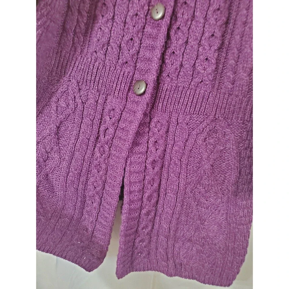 Kilronan Knitwear Cardigan Merino Wool Cable Knit Ireland 3/4 Sleeve Size Large